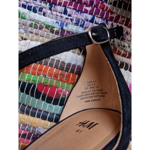 H&M Black Strap Cork Wedges 9.5 Women's - Picture 2 of 5